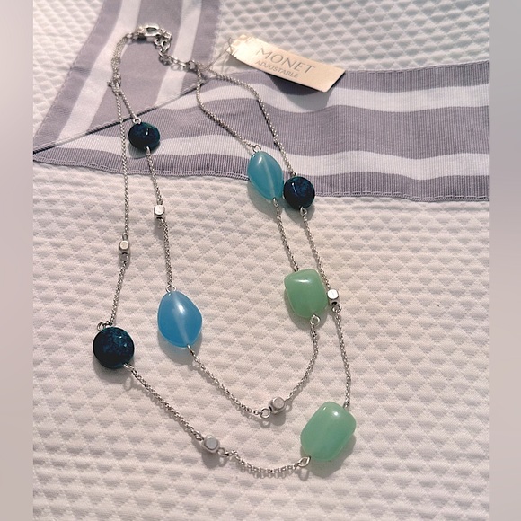 MONET Double Stranded Beaded Necklace with Silver Toned Chain - Picture 8 of 12